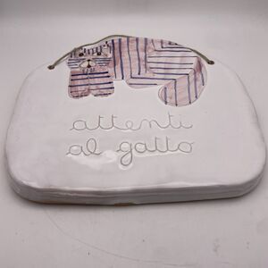 Attenti Al Gatto Beware Of the Cat 6x5 Ceramic Hanging Plaque Handmade in Italy